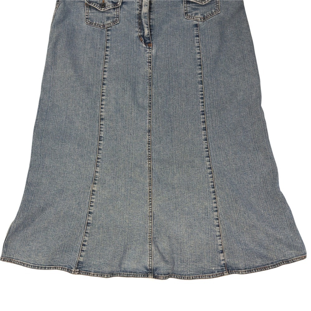 Emma James Stretch Denim Maxi Skirt size 16 Plus Flared A‑Line Embroidered Roses